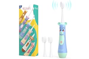 NELL&WELL Kids Electric Toothbrush, 2-Min Timer, 3 Modes with Memory, IPX 7 Waterproof, Battery Powered Kids Toothbrush with 3 Soft Bristles Heads for Children Boys and Girls Ages 3+