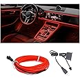 HIPOPY EL Wire Interior Car LED Strip Lights, USB Auto Neon Light Strip with Sewing Edge, 16FT Electroluminescent Car Ambient Lighting Kits with Fuse Protection, Car Decoration Accessories (Red/16FT)