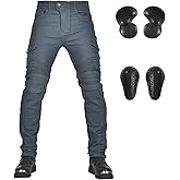 LOMENG Armored Motorcycle Riding Pants Motorbike Riding Denim Jeans Dual Sport Versatile Stretch Trousers with Knee Hip Pads