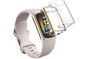 WUWOCJ 2-Pack Screen Protector Case Compatible with Fitbit Charge 5/Charge 6, Ultra-Thin Soft TPU Bumper All-Around Protective Case (Gold/Clear)