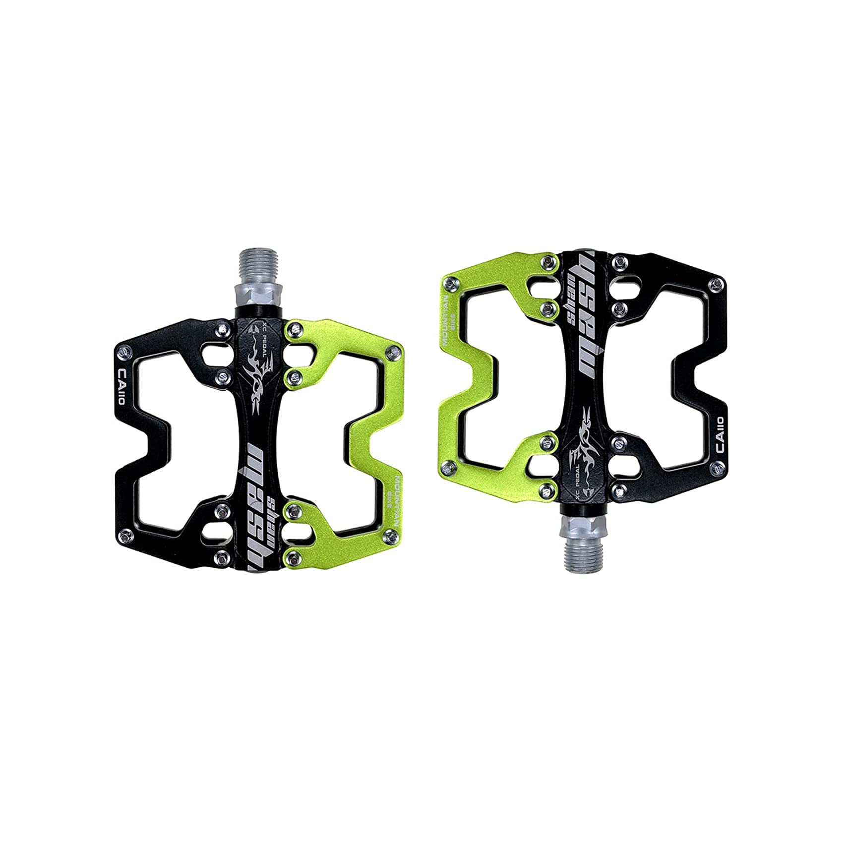 shanmashi CA110 Black Green Mountain MTB Bike Pedals 9/16 Inch Road Bicycle Parallel Pedal Ultra-Light Aluminum Alloy Bearing Cycling Flat BMX Pedal Adult