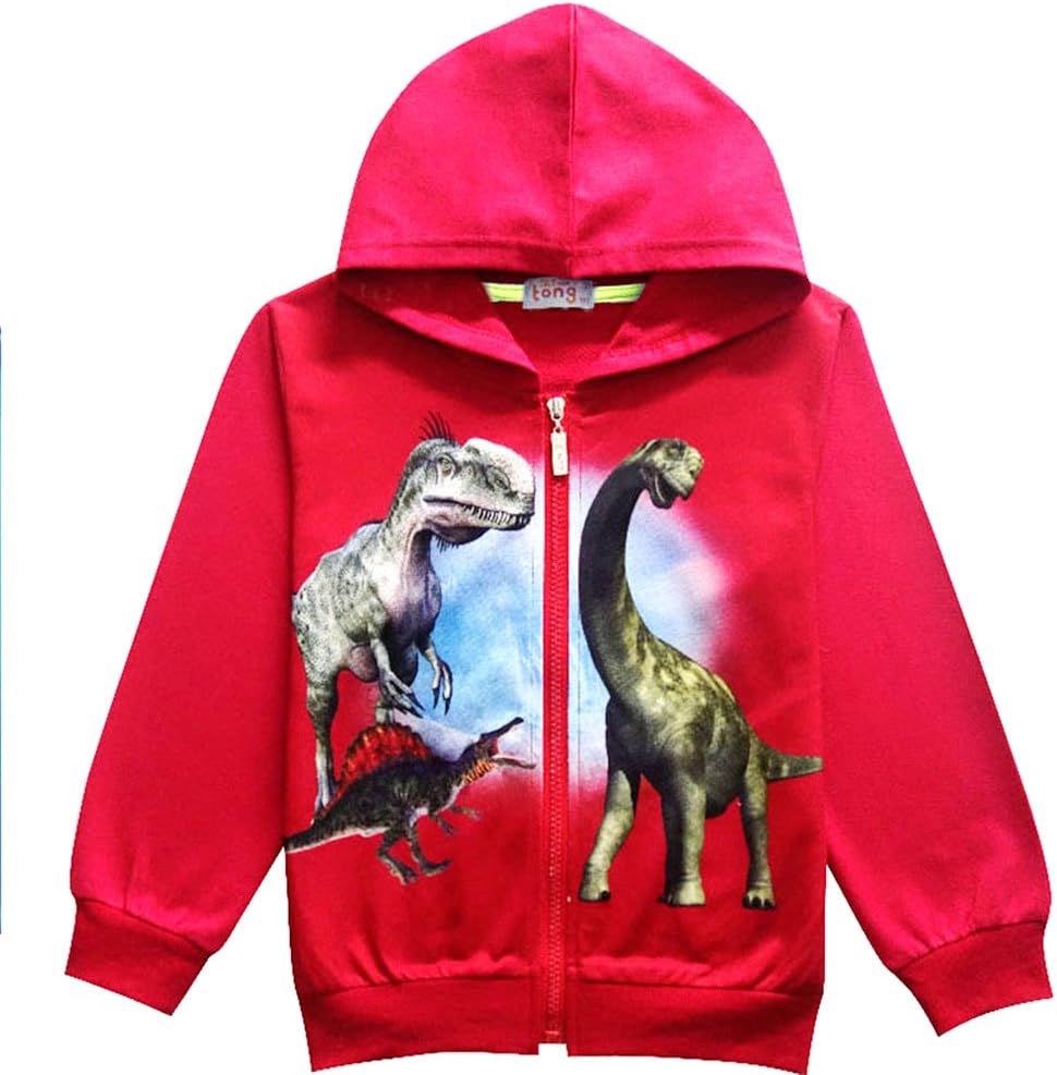 Toddler Little Boys Long Sleeve Hoodies Jacket 3D Dinosaur Hooded Zipper Sweatshirt Boy Halloween Hoodie (3T, red #2)