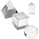 4 Pack K9 Optical Crystal Photography Prism Set, Include 55mm Crystal Ball, 50mm Crystal Cube, 50mm Triangular Prism, 60mm Op