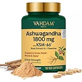 VAHDAM Ashwagandha Supplement 1800mg with Ashwagandha Root Extract and L-Theanine | Support Stress Relief, Mood and Sleep | 90 Capsules