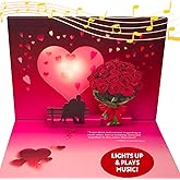 Pop Up Valentines Day Card Plays "Unchained Melody" - 3D Romantic Couple Scene with Roses & Glowing Heart Sunset - Musical Keepsake Gift For Your Sweetheart with Lights & Music (Cute Couple)