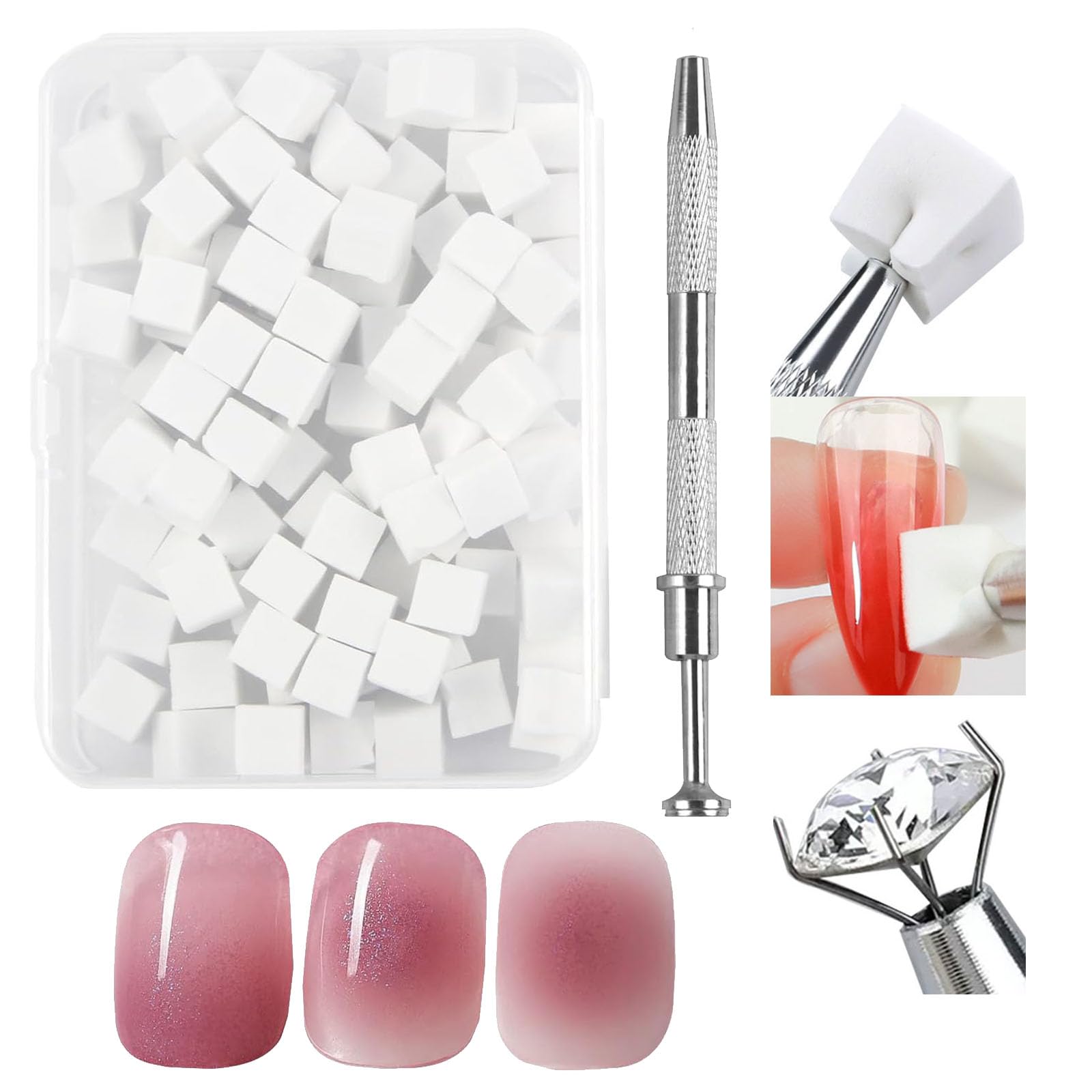 100 Pcs Nail Sponges for Ombre with Metal Grabber, Ombre Nail Brush, Soft Sponges for Ombre Nails Design Nail Art Tools Sponge Brush,Used to Create a Variety of Gradient Nail Art Patterns