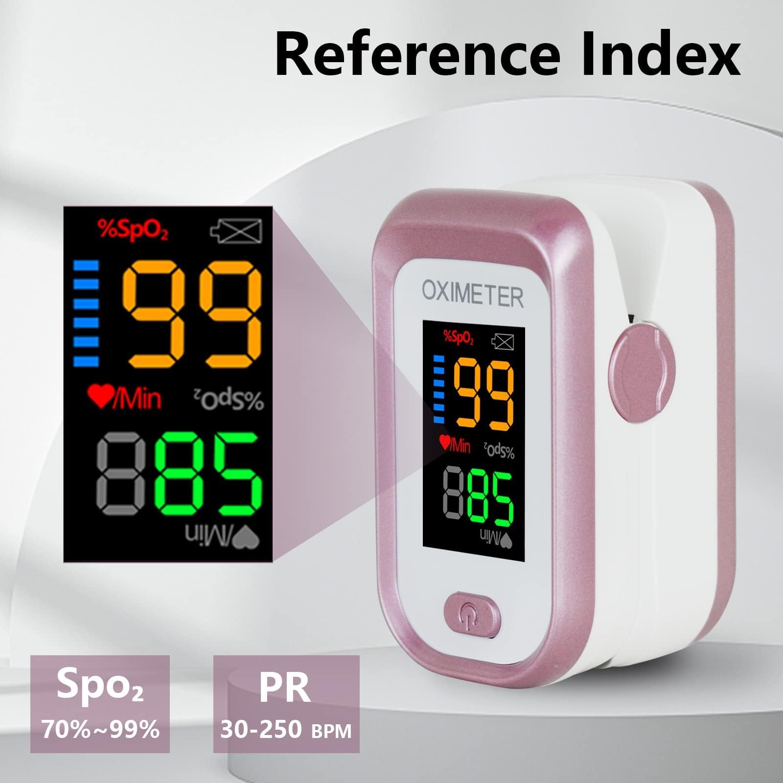 Pulse Oximeter Fingertip, Blood Oxygen Saturation Monitor with Large LED Display, Heart Rate Monitor for Adults, Fingertip Pulse Oximetr, with Lanyard (Rose Gold)