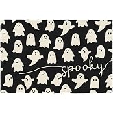 Halloween Area Rug 2x3 Cute Ghost Spooky Fall Holiday Decor Door Mats Black White Halloween Non-Slip Low Pile Front Doormat Outdoor Indoor Small Rugs for Entryway Bedroom Laundry Room