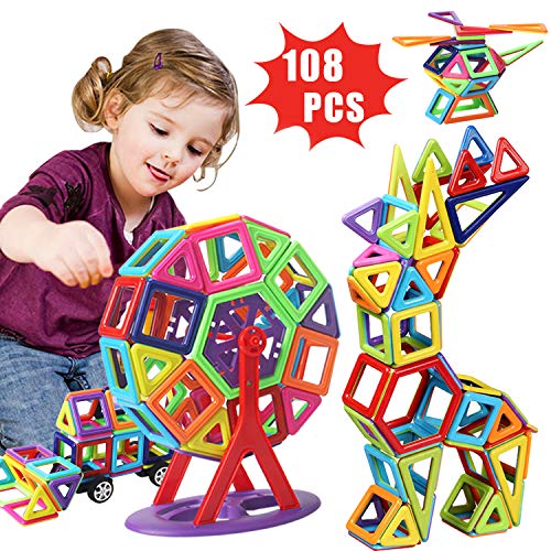 image for HOMOFY 108 PCS Magnetic Building Blocks Set for Kids 3+, Magnetic Cons