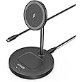 Anker iPhone 16 Wireless Charging Stand, PowerWave 2-in-1 Magnetic Stand Lite with USB-C Cable, For iPhone 16/15/14/13 Series, AirPods (No AC Adapter)