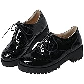 Agodor Women's Lace up Wingtip Oxford Shoes Chunky Heel Platform Vintage Round Toe Brogue Shoes (US 8.5, Black)