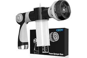 ESOW Garden Hose Nozzle, High Pressure Foam Sprayer Gun 8 Way Spray Pattern with 3.5oz/100cc Soap Dispenser Bottle, Snow Foam Gun for Car Wash, Watering Plants, Lawn, Patio, Gray