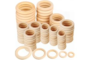 FANTASYON 100 Pcs 5 Sizes Natural Wood Rings for Crafts, Unfinished Smooth Wooden Ring for Macrame, Wood Circles for Craft, DIY Ring Pendant and Connectors Jewelry Making