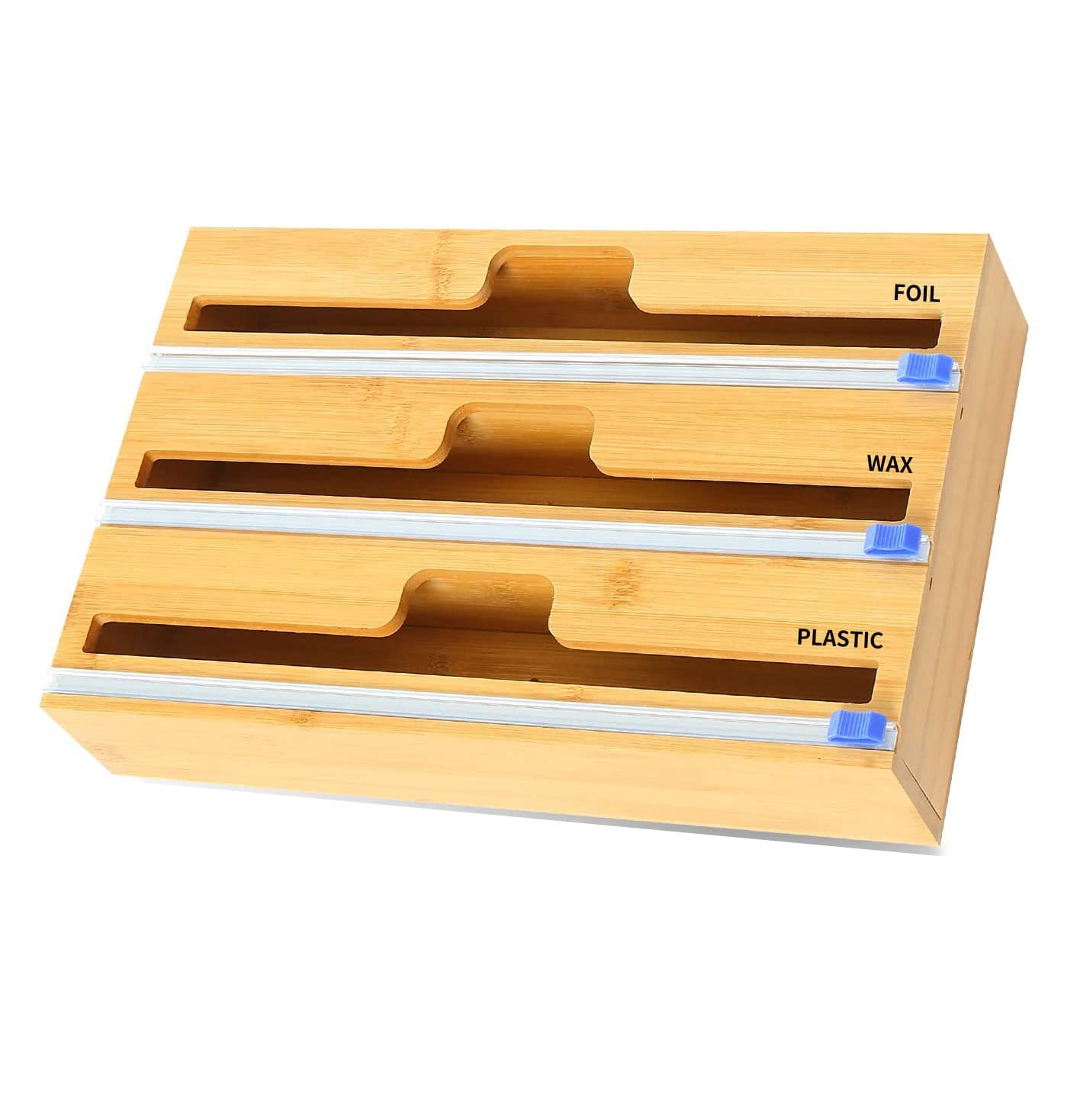 YDFYX Foil and Plastic Wrap Organizer, 3 in 1 Wrap Dispenser with Cutter, Bamboo Roll Organization Storage Holder, Aluminum Foil, Wax Paper, Parchment Paper,Tin Foil Dispenser for Drawer (3in1)