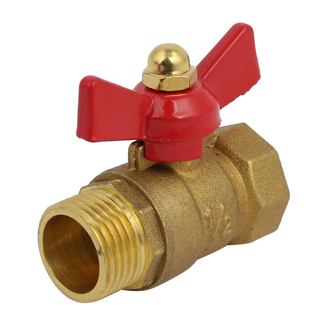 sourcingmap Ball Valve Shut-off Valve, 1/2BSP Male to 1/2BSP Female Thread, Pipe Tubing Fittings, 90 Degree Tee Handle, Brass Valve, Pack of 1