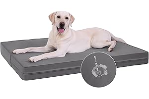 Vonabem Large Dog Bed Waterproof Washable XL Crate Pad 42 inch, Outdoor Durable Leather Pet beds Foam Orthopedic, Anti-Slip XLarge Kennel Pads with Removable Cover Reversible, 41"x27" Grey