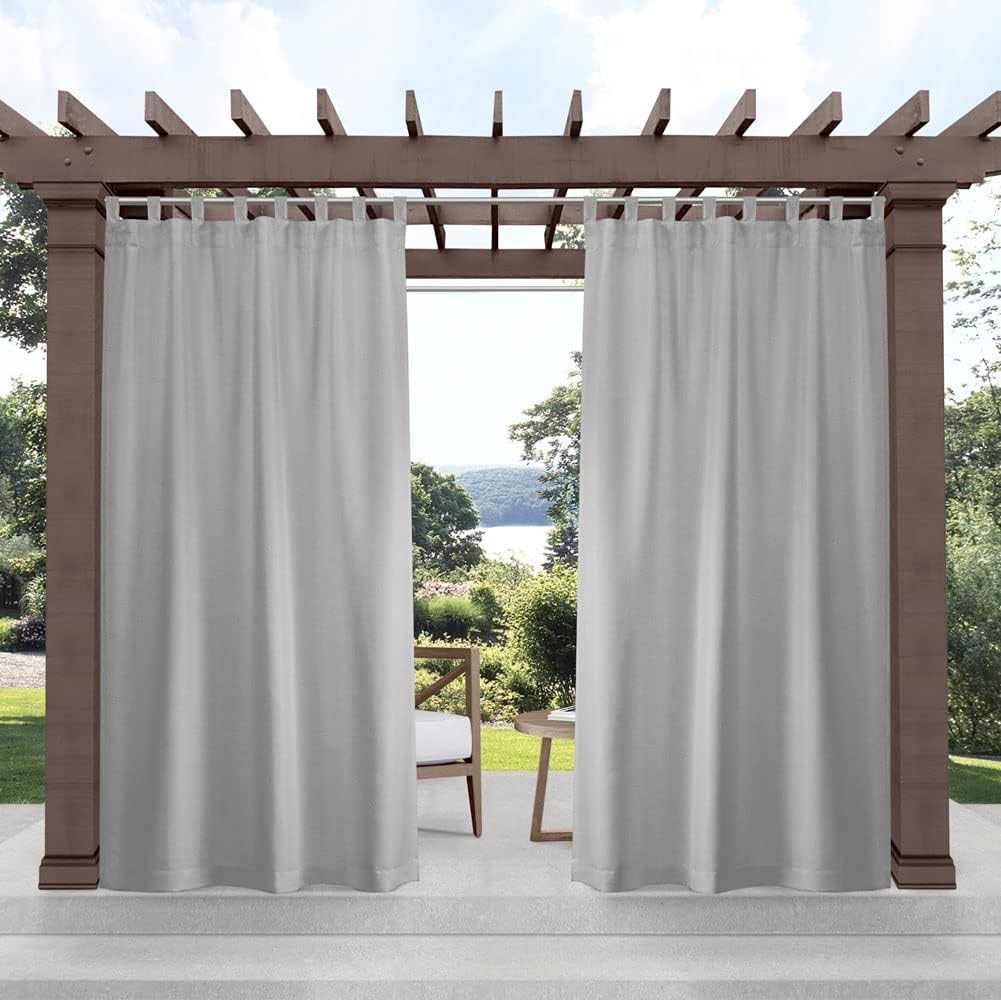 Outdoor Curtains - Exclusive Home Cabana VT Indoor/Outdoor Light Filtering Hook-and-Loop Tab Top Curtain Panel, 54x108, Cloud Grey, 2 Set