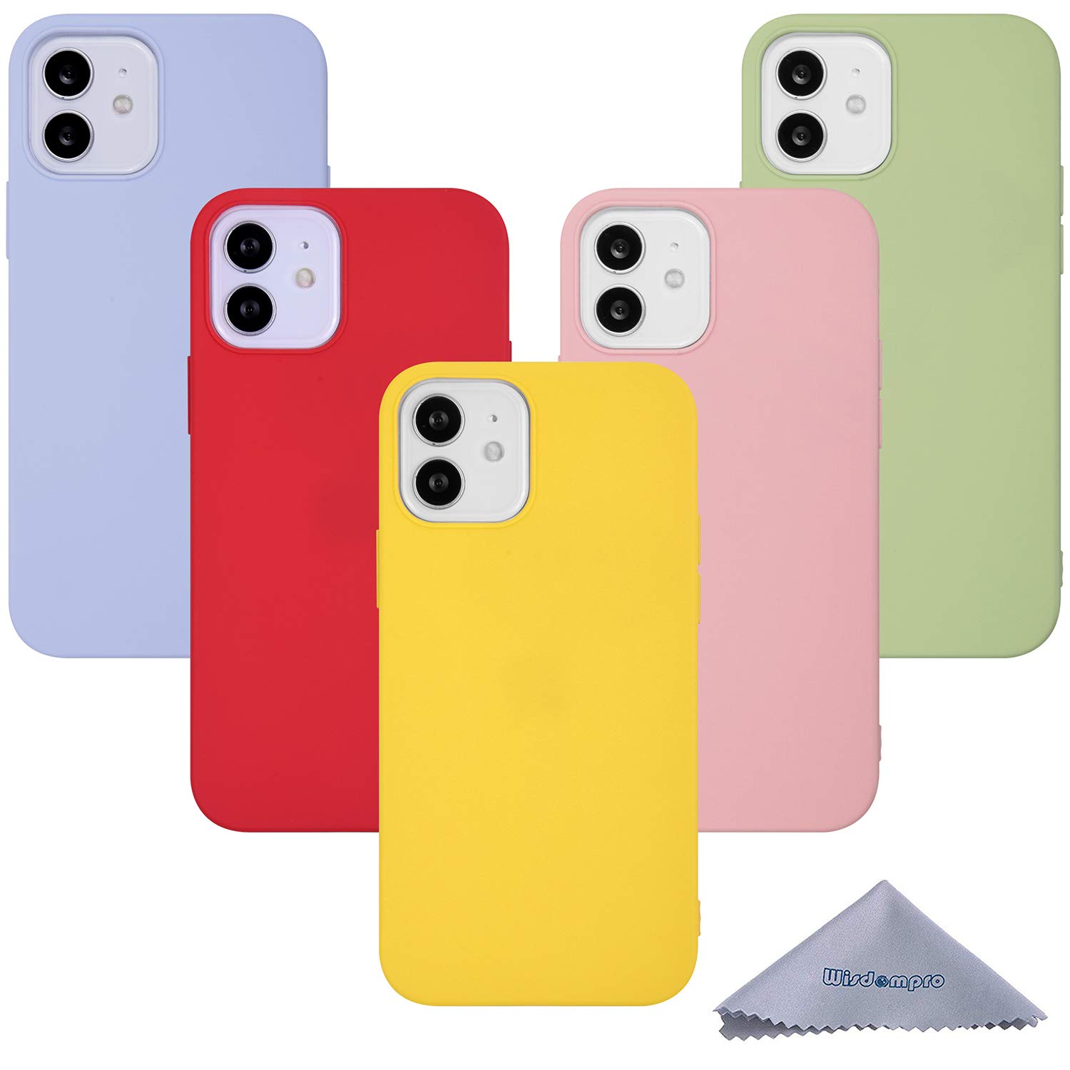 wisdompro Phone Case for iPhone 12, 5 Pack Bundle of Colourful Soft TPU GEL Slim Fit Protective Case Cover for iPhone 12 and iPhone 12 Pro (6.1 Inch)(Green, Light Blue, Pink, Yellow, Red)