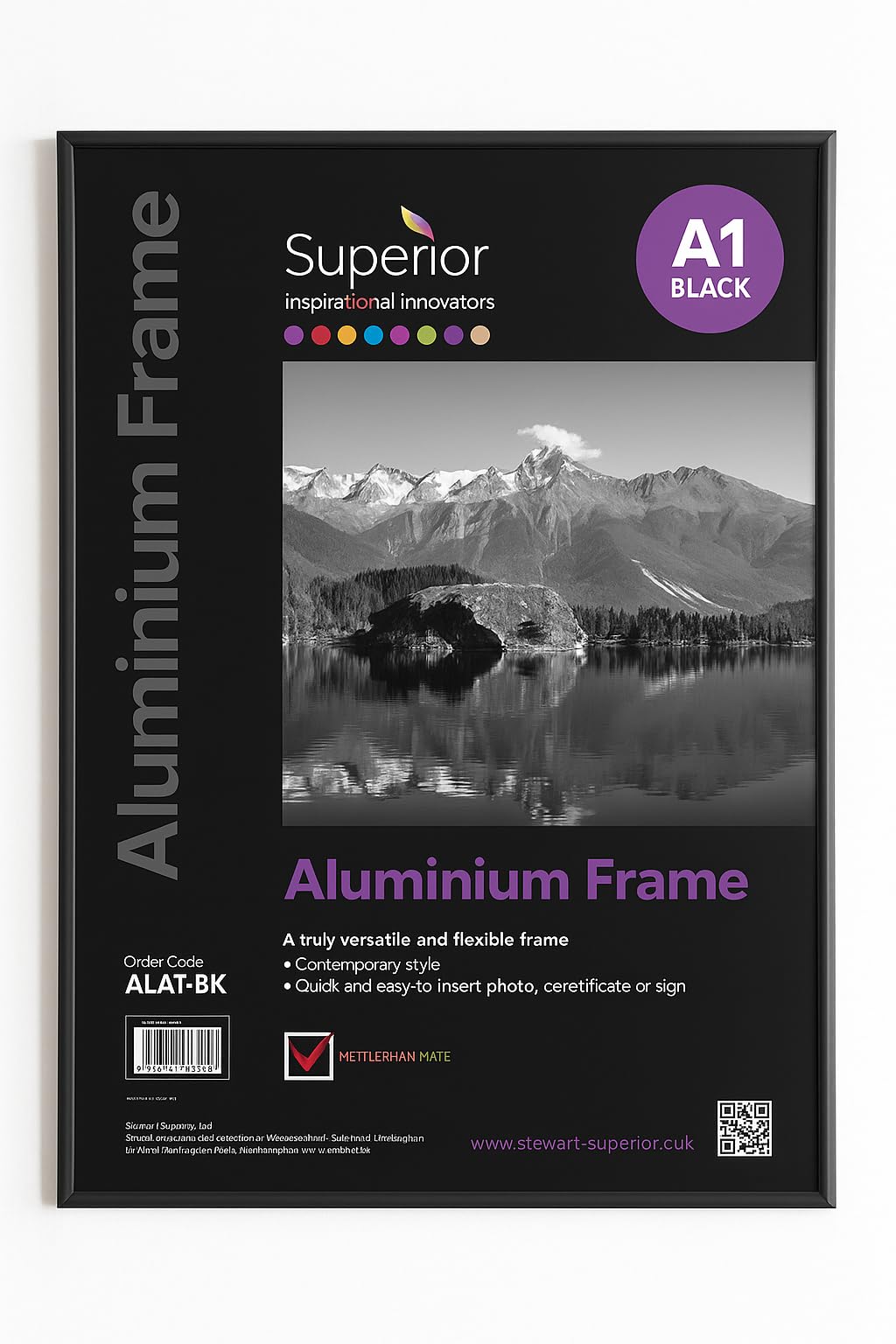 Stewart Superior A1 Brushed Aluminium Picture Frame with Perspex Safety Glass - Black