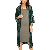 FaroDor Women Flowy Lace Kimono Cardigan Crochet Summer Open Front Bathing Suit Long Beach Cover Up Deep Green