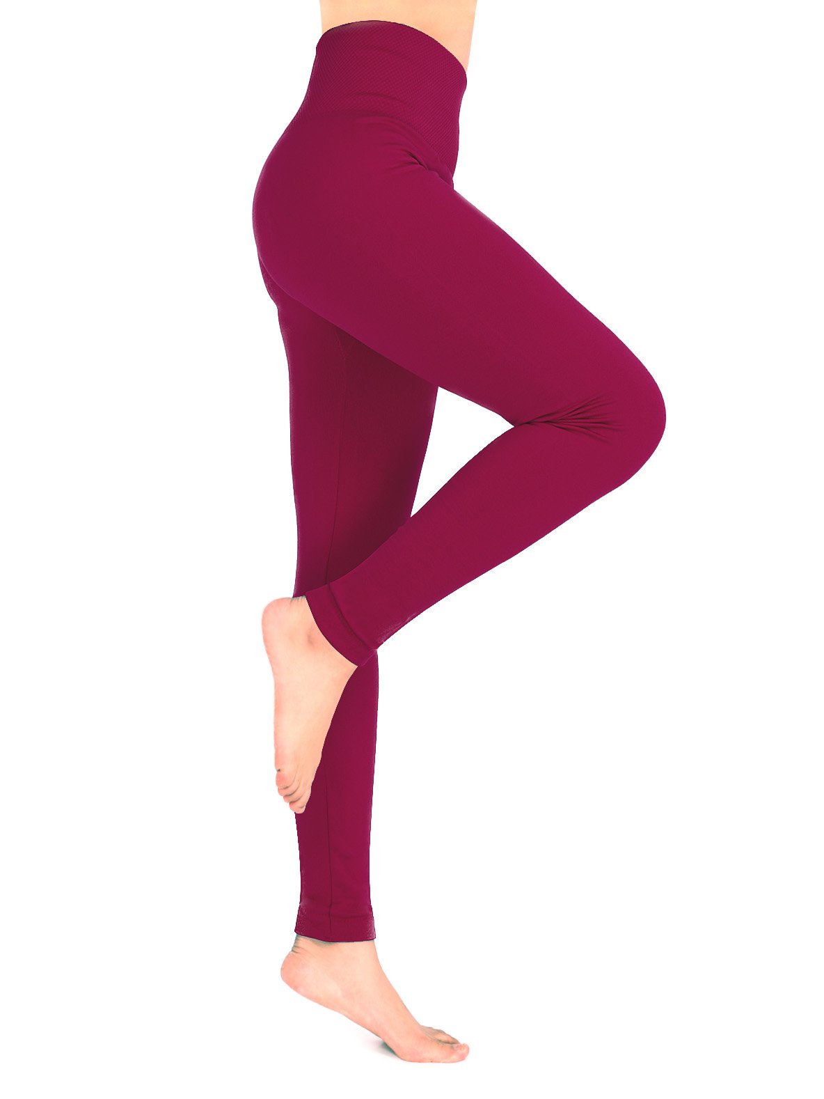 Ypser Warm Fleece Lined Leggings Women High Waist Slimming Compression Tummy Control Wine Red