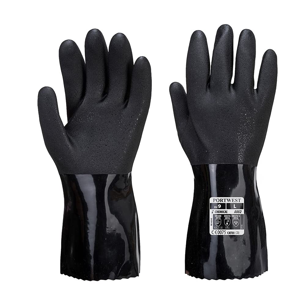 Portwest A882 ESD PVC Chemical Gauntlet Black, Medium