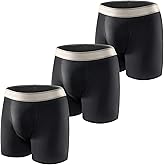 Carer Mens Incontinence Underwear, Washable Reusable Cotton Boxer Briefs with Front Fly, 150ml Leak Proof Underwear for Men Bladder Leakage, Waterproof 3 Pack (Black, Large)
