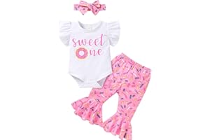 YOUNGER TREE Baby Girl 1st Birthday Outfit - My First Birthday Romper & Flared Pants