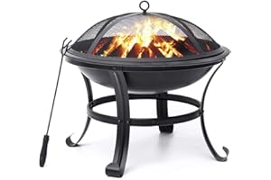 GARPANS Fire Pit for Outside Outdoor Wood Burning Firepit 22 inch Small Bonfire Pit BBQ Grill Pit Bowl with Spark Screen,Log Grate,Poker for Patio Camping Backyard Deck Picnic Porch