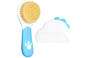 LANBANG Baby Hair Brush and Comb Set, Soft Bristles Cradle Cap Brush for Newborns, Toddlers, Baby Registry Gift (Blue)