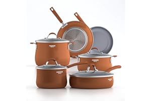COOKSMARK cooper pan Signature 10-Piece Ceramic Nonstick Aluminum Cookware Set, Induction Compatible Pots and Pans Set, Dishwasher Safe Oven Safe PTFE PFOA Free-Copper