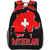 KOSUES Switzerland Swiss Flag Map Laptop Backpacks Double Shoulder Laptop Pack Bag Daypack Back Pack Bags Rucksack Computer Bag with Side Pockets Front Zipper Pockets For Commutes Travel