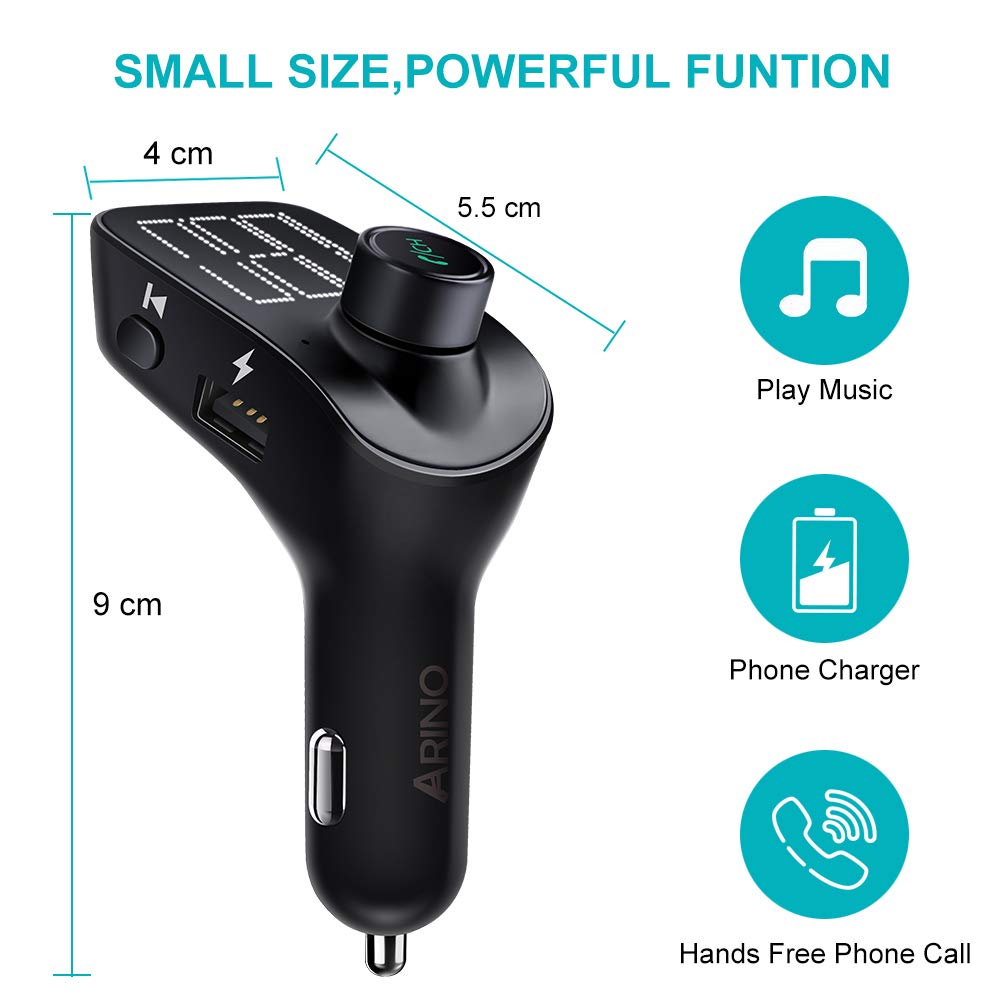 FM Transmitter, Bluetooth FM Transmitter Car Radio Adapter MP3 Player Wireless Car Charger Bluetooth 5.0 with Dual USB Ports, TF Card Slot, Hands-free Car Kits For iPhone, Android and Most Devices