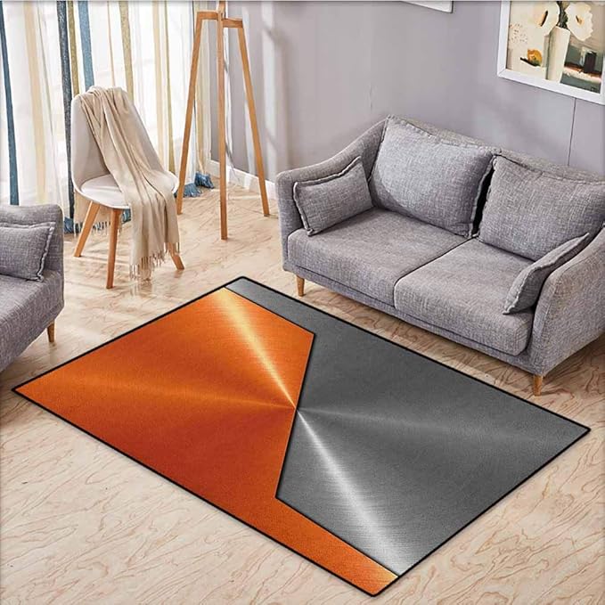 Living Room Rug,Orange and Grey,3D Style Machinery Structure Image