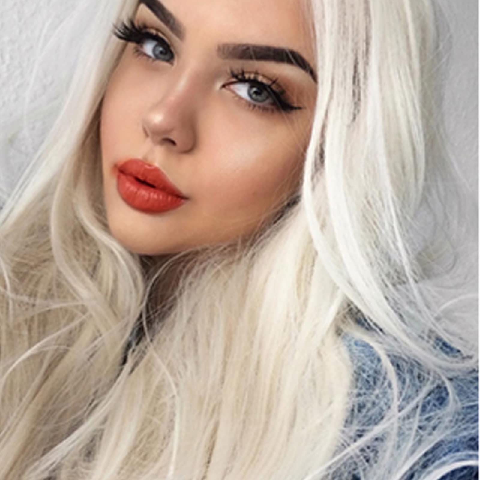 Platinum Blonde Wigs Long Wavy Synthetic Wigs for Women White Blonde Lace Front Wig Pre Plucked Hairline Heat Resistant Fiber Glueless Cosplay Daily Wig Halloween 24 Inches