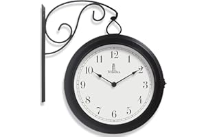 LOVELY HOME ESSENTIALS Metal Double Sided Wall Clock 10" - Decorative Indoor Outdoor Double Sided Clock - Easy to Read, Hanging Train Station Style for Patio, Garden, Office & More - Antique Style Outside Corner Wall Decor