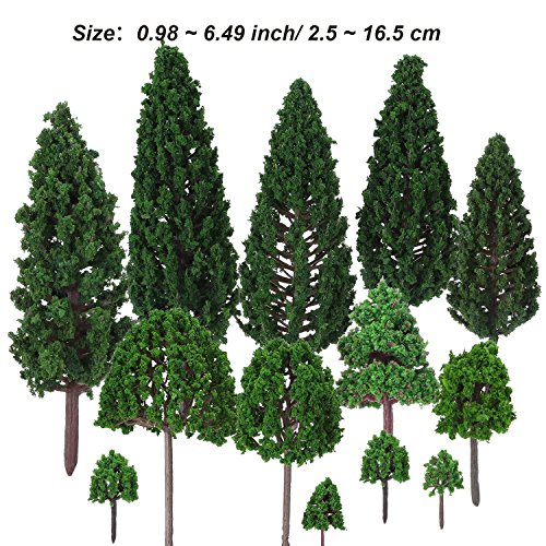 Bememo 33 Pieces Model Trees 1.18 - 6.29 inch/ 3 - 16 cm Mixed Model Tree Train Trees Railroad Scenery Diorama Tree Architecture Trees for DIY Scenery Landscape, Natural Green