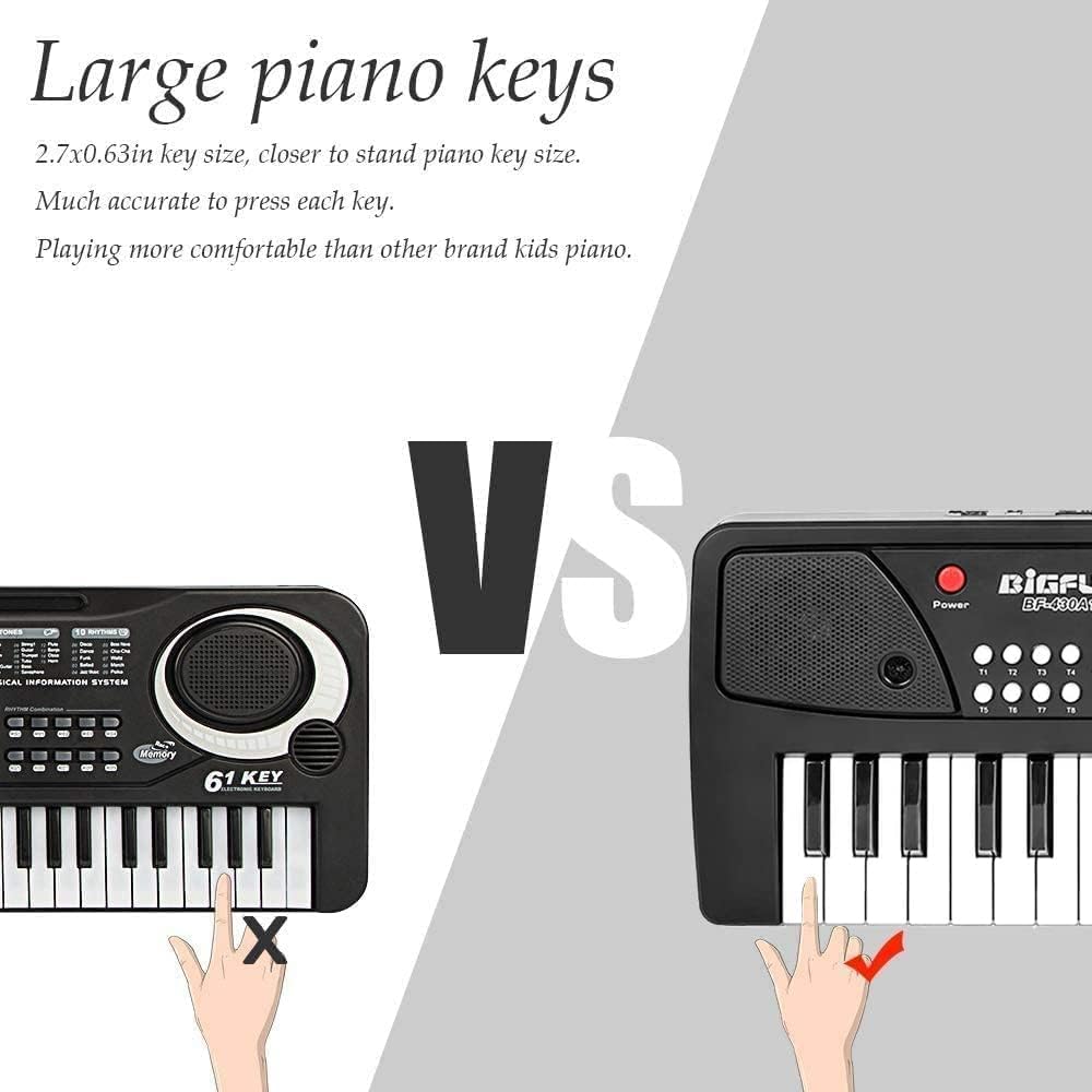 LeeQee Black 37 Keys Kids Piano Keyboard, Portable Electric Musical Instruments Piano with Microphone, Learning Educational Gifts Toys for Age 3 4 5 6 7 8 9 Years Old Boys Girls Toddlers