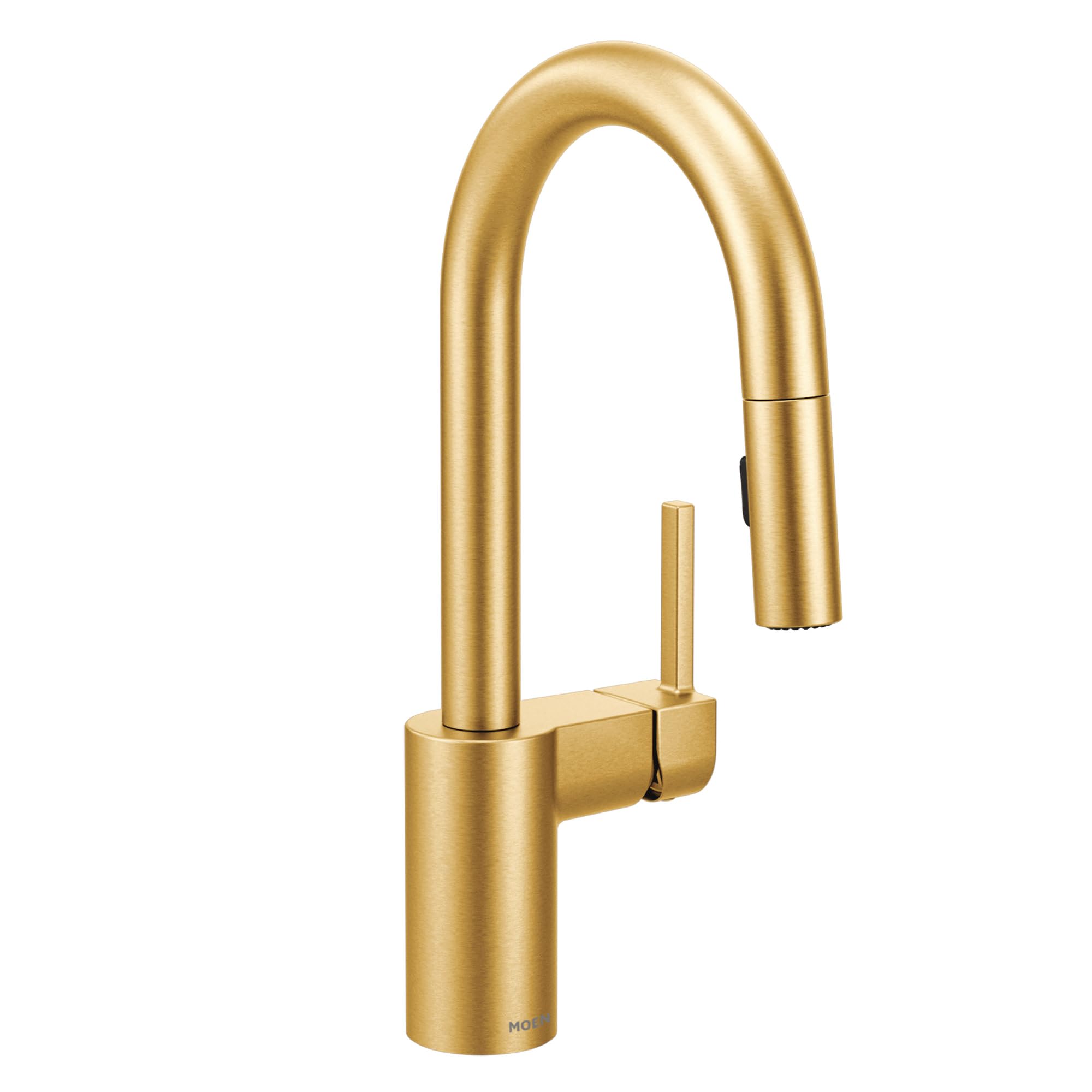 Photo 1 of Moen Align Brushed Gold One-Handle Modern Pulldown Bar Faucet with Power Clean featuring Reflex Docking System, 5965BG