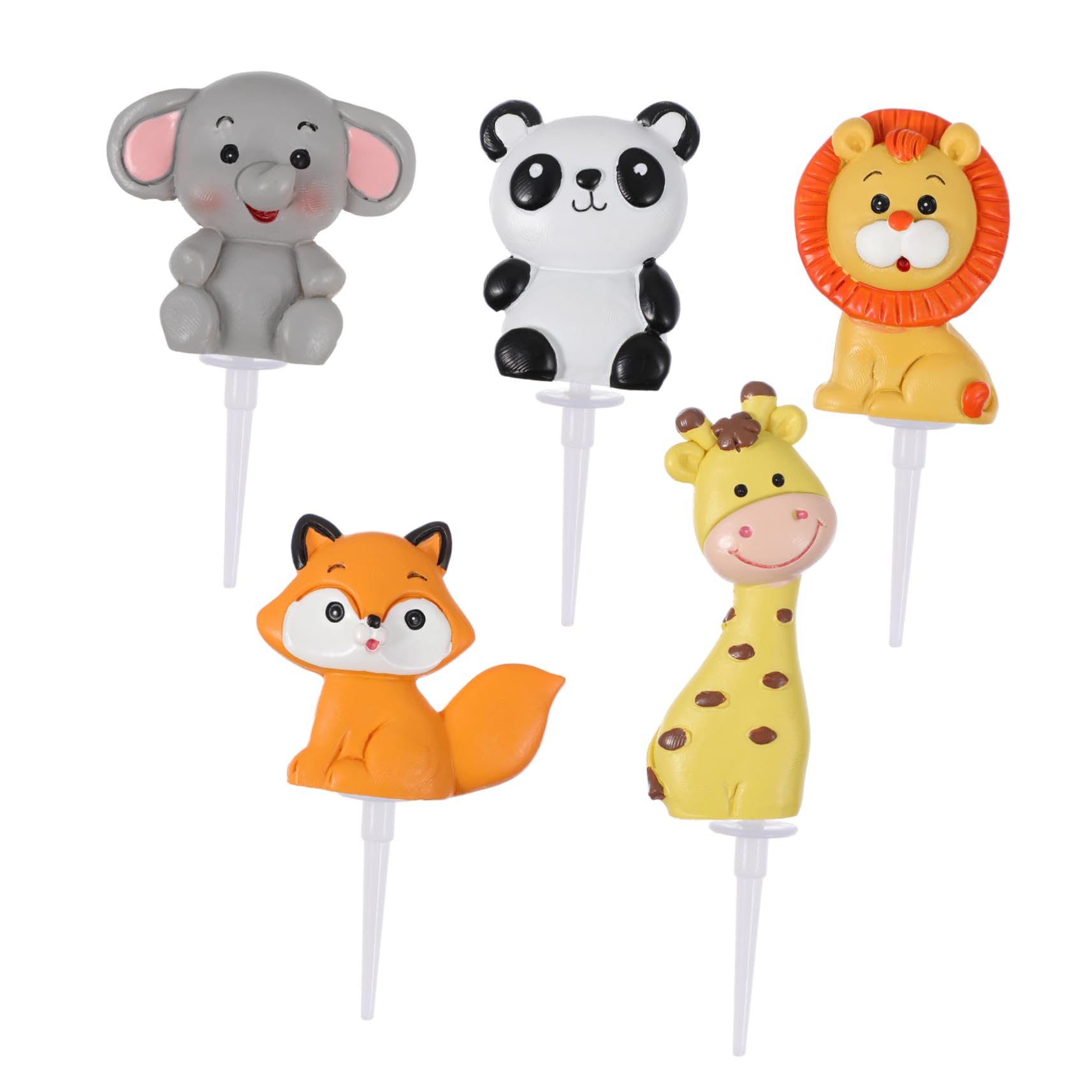 NUOBESTY Jungle Safari Animal Cupcake Toppers, Zoo Animals Cake Toppers for Kids Birthday Baby Shower Animal Theme Cake Decorations, 5 Pieces, as shown, 5.00X3.70X1.50cm