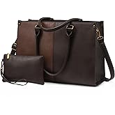 LOVEVOOK Laptop Tote Bag for Women, 15.6 Inch Large Capacity Vintage Leather Work Computer Bag, Business Casual Shoulder Handbag, Brown & Coffee