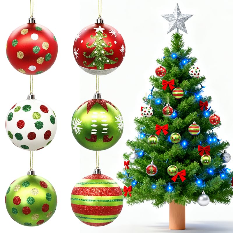 Photo 1 of 12Pcs Christmas Balls Tree Decorations, 2.4inch Plastic Shatterproof Glitter Hanging Ornaments for Christmas Tree Home Kitchen Office Indoor Xmas Tree Wall Window Fireplace Mantel Decor