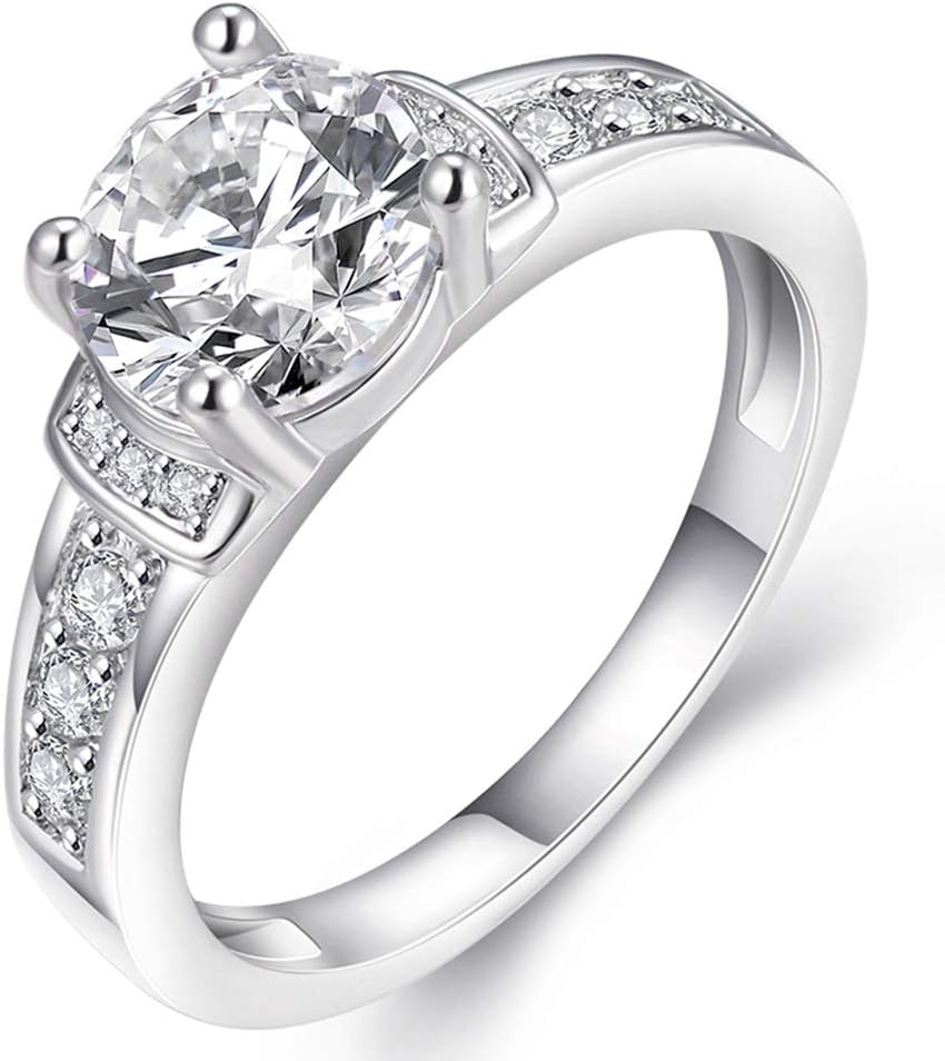TIVANI Women's Engagement Rings Pretty 18K White Gold Plated Princess Cut Solitaire CZ Bridal Weeding Ring Eternity Love Promise for Her