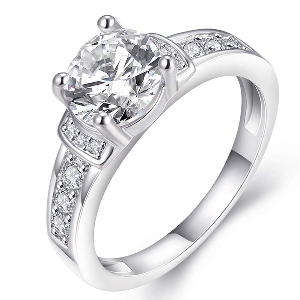 TIVANI Women's Engagement Rings Pretty 18K White Gold Plated Princess Cut Solitaire CZ Bridal Weeding Ring Eternity Love Promise for Her
