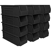 Akro-Mils 30234 AkroBins Plastic Storage Bins, Space-Saving Stackable Bins for Garage, Pantry, Craft Organization, 15" x 5" x 5", Black, 12-Pack