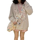 CEINOM Y2k Harajuku Kawaii Grey Preppy Style Sweatshirt Women Japanese Fashion Cute Casual Cat Print Loose Hoodie