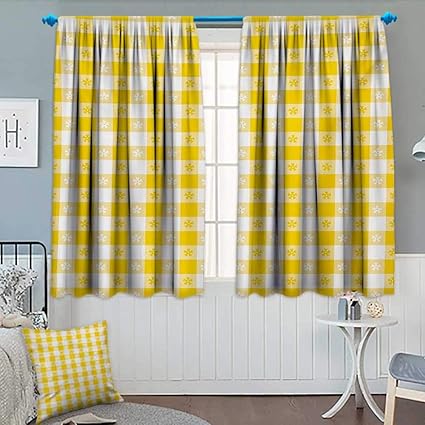 Amazon Com Affegunine Yellow And White Blackout Curtain Checkered