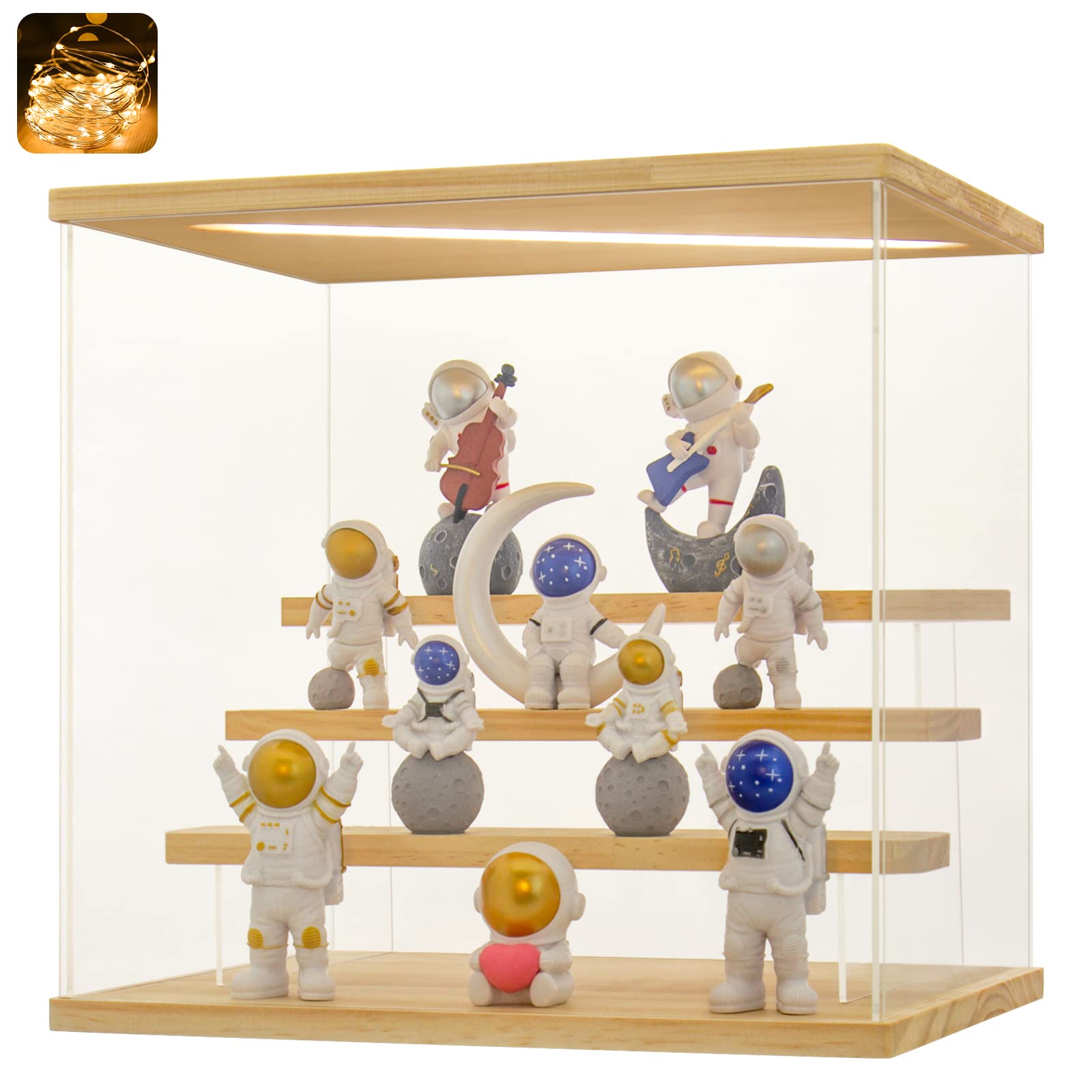 Huijintao Clear Acrylic Display Case with Light for Collectibles, 4 Tier Wood Base Assemble Box Storage Box Dustproof Showcase for Toys Collectibles（4Tier 11.8*8.6*11inch） — image 1