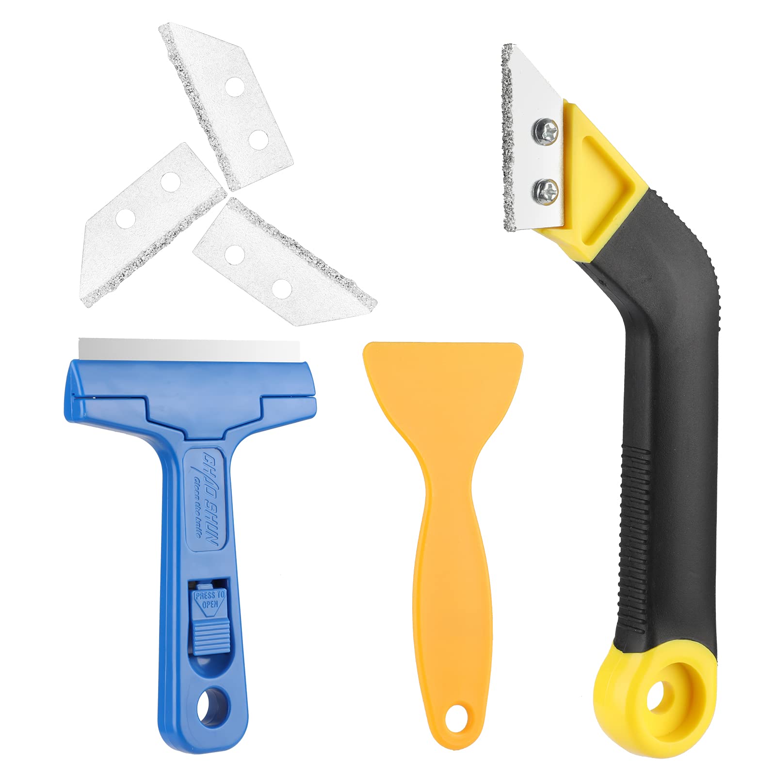 Grout Remover,Grout Scraping Rake Tile Cleaning Device,Caulking Tool Kit Bevel Angled Cleaning Rake Saw Scraper with Silicone Scraping with 3 Piece Replacement Blade for Floor & Wall Tile Cleaning
