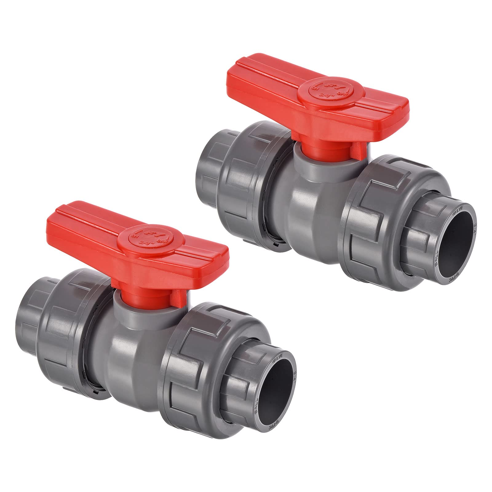 PATIKIL 25mm ID Double Union Ball Valve, 2 Pack PVC Socket Type Shut-off Valve Switch for Water Flow Control, Gray